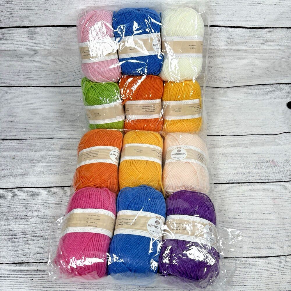 Acrylic Yarn Skeins 50 Gm Ea Lot 12 Multicolored Soft Knitting Craft Crochet NEW